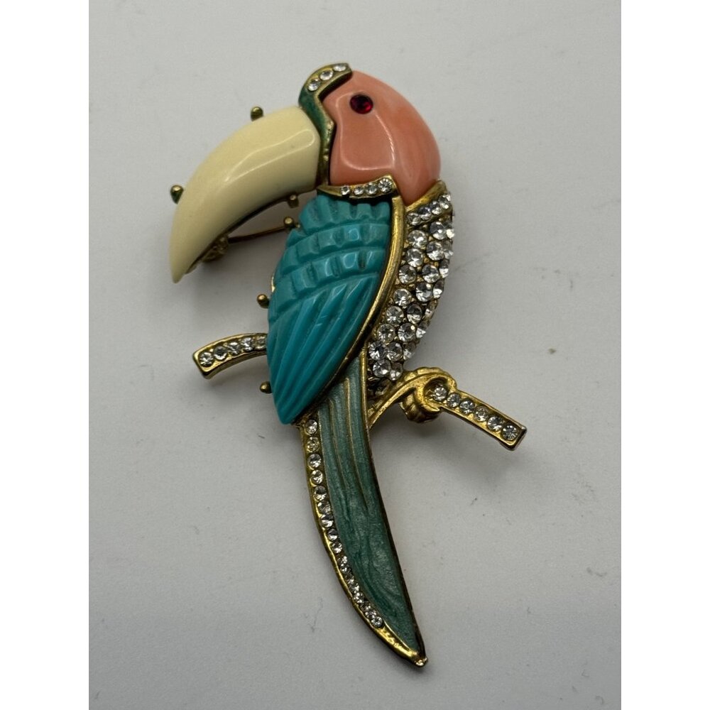 Hattie Carnegie Enamel Rhinestone Brooch Bird Toucan Pin Unsigned - Picture 9 of 13